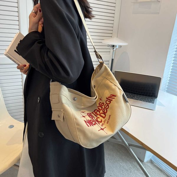 

big canvas letter design y2k shoulder side bag for women casual ladies handbags simple large capacity tote school book s 230424
