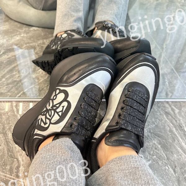

designer woman's shoe leather lace up mens fashion platform sneakers white black mens womens casual shoes chaussures