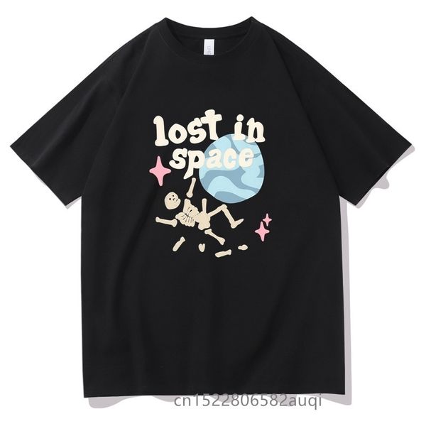 

men's t shirts kaus gambar tengkorak kreatif huruf harajuku lost in space pakaian hip hop lengan pendek katun musim panas pria 230509, White;black