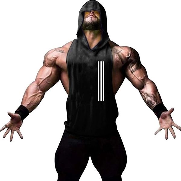 

mens tank summer brand gyms clothing men bodybuilding hooded sleeveless vest sweatshirt fitness workout sportswear male 230509, White;black