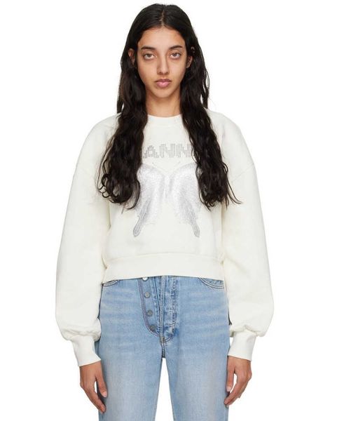 

ganni 23aw designer sweatshirt new cotton butterfly print round neck casual fashion pullover sportshirt ganni sweater ganni, Black