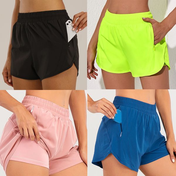 

womens yoga outfits short lu-0160 lined high waist shorts short pants fitness wear girls running elastic pants sportswear with zipper pocket