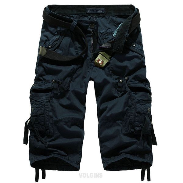 

men's shorts summer cargo shorts men casual workout military men's shorts multi-pocket calf-length short pants men belt is not inc, White;black