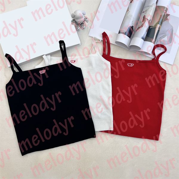 

sling tank embroidery letter knitted vest summer womens short tight camisole, White