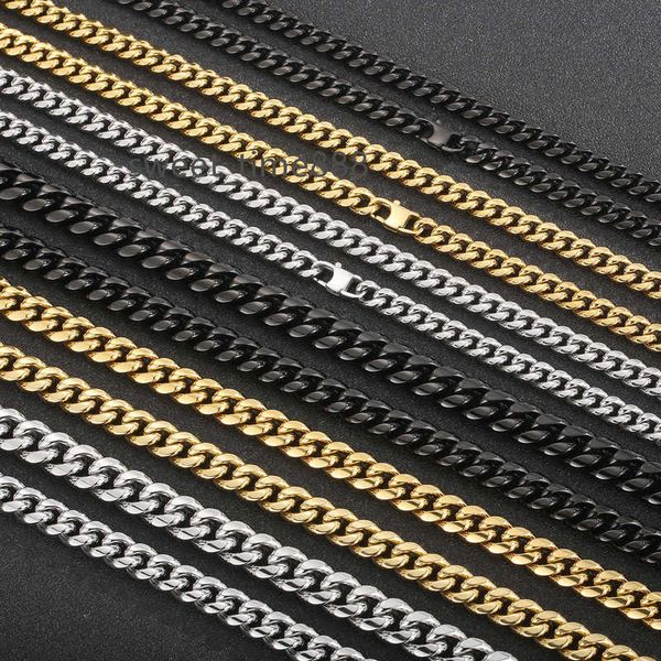 

kalen men jewelry hip hop black silver 18k plated stainless steel necklace cuban link gold filled chain