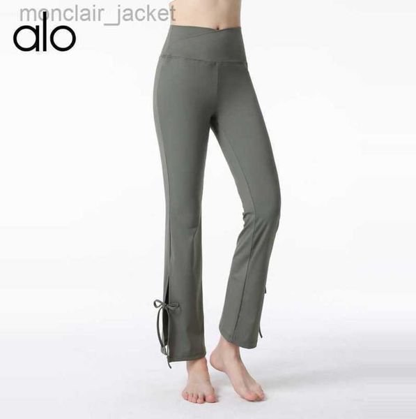 

desginer alos yoga leggings cross high waist pants women's micro la sports slimming dance hip lifting running quick drying fitness pant, Black