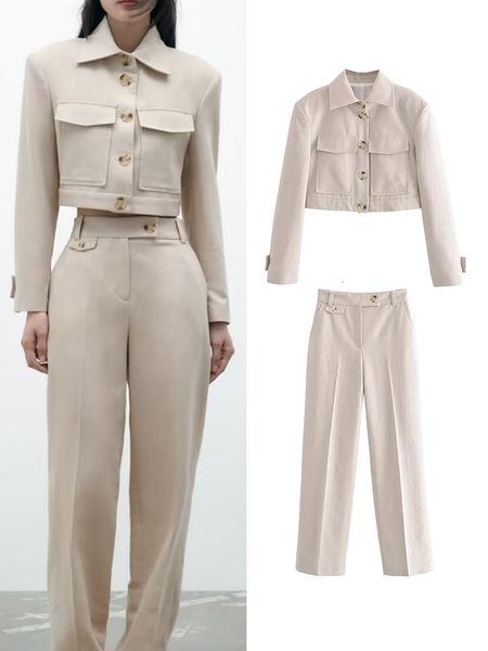 

women's suits blazers traf women short blazer jackets sets 2023 spring single breasted casual zipper pencil pants holiday style outwear, White;black