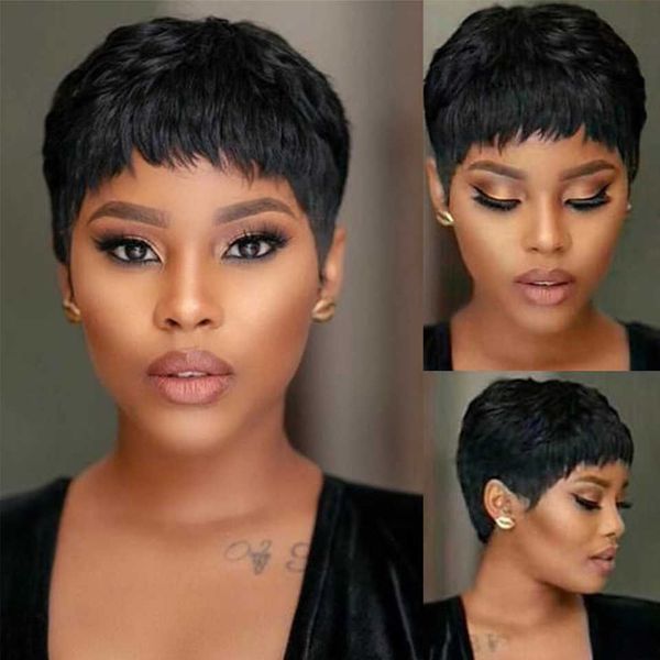 

hair wigs short straight human natural color brazilian remy pixie cut for black women 230510