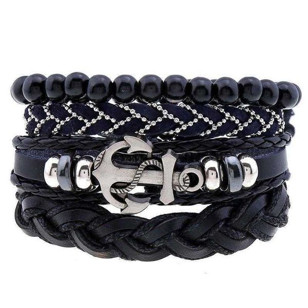 

ocean style boat anchor chain woven leather bracelet diy mens fashion carrying strap, Black