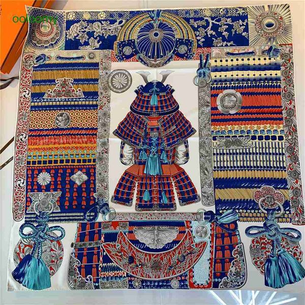 

hemres designer scarves yinghua new h family armor warrior women's 90cm twill silk square korean version versatile style scarf, Blue;gray