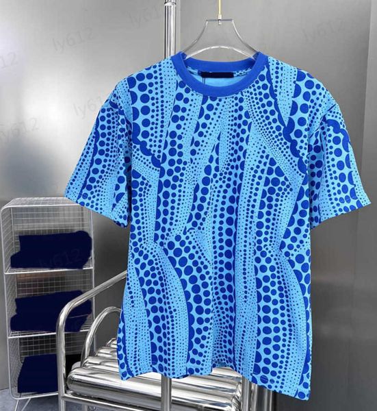 

mens t shirts blue designer summer classic wave point print design loose casual soft cotton knit ribbed collar short sleeves male streetwear, White;black
