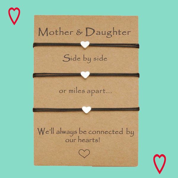 

love woven bracelet creative rubber ser buckle heart shaped mother and daughter card set, Golden;silver