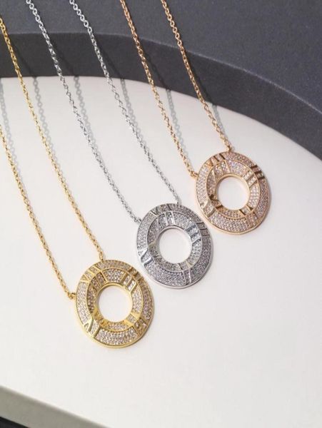 

europe america fashion style lady women 18k gold chain necklace engraved t letter x closed circle full diamond roman numerals pend2233009, Silver