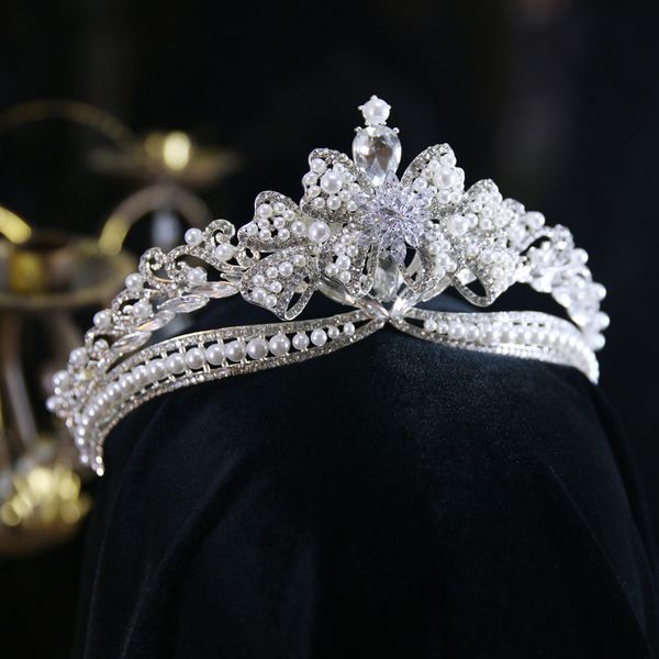 

crystals beading bridal headpieces crown tiara wedding hair accessories women handmade headband ornaments female prom headdress hairband hea, Silver