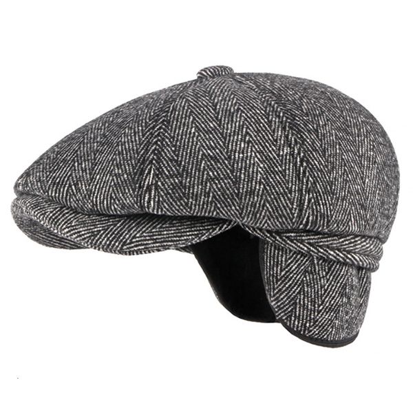 

berets ht3336 autumn winter cap hat thick warm men male vintage wool dad grandfather ivy octagonal sboy flat 230509, Blue;gray