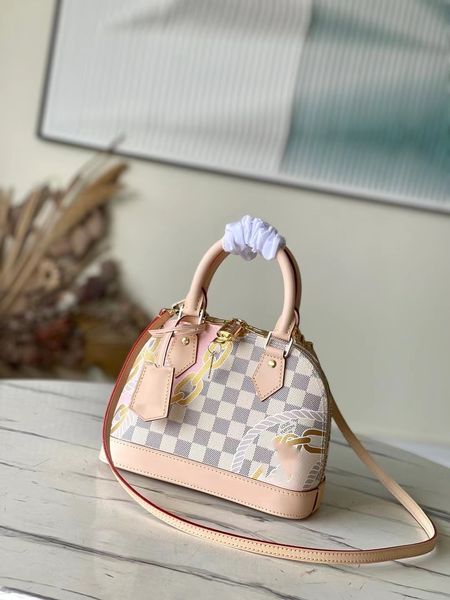 

luxury shoulder fashion bags leather damier azur brand designer moon double straps handbag with original package for women bags