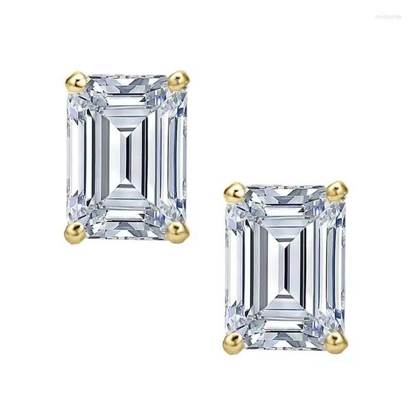 

stud earrings trendy 0.5-1 carat d color emerald cut moissanite women jewelry 925 sterling silver with gra gift, Golden;silver