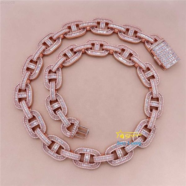 

silver 925 vvs moissanite diamond hip hop necklace jewelry baguette cut iced out cuban link chain