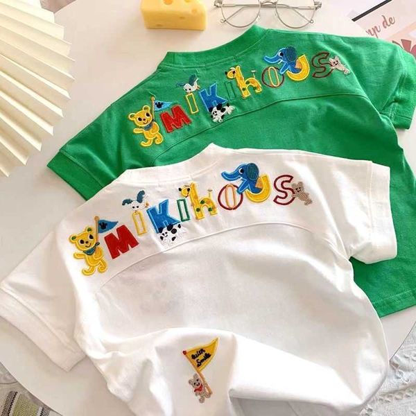 

boys and girls' pure cotton new short t-shirt summer cartoon embroidery cute baby half sleeve children's fashionable, Blue