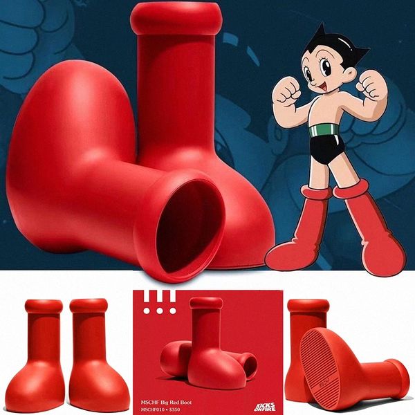 

mschf men women designer astro boy rain boots big red boot thick bottom non-slip booties mens rubber se ps gs knee bootie rain boots c6xy#, Black