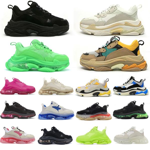 

casual shoes triple s sports sneakers for womens mens black red white green grey blue clear sole platform paris tennis trainers