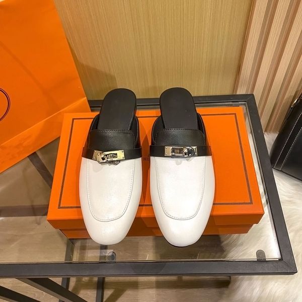 

famous brand beach lp slippers classic flat heel summer designer fashion flops leather lady slides women shoes l bath ladies sandals large s, Black