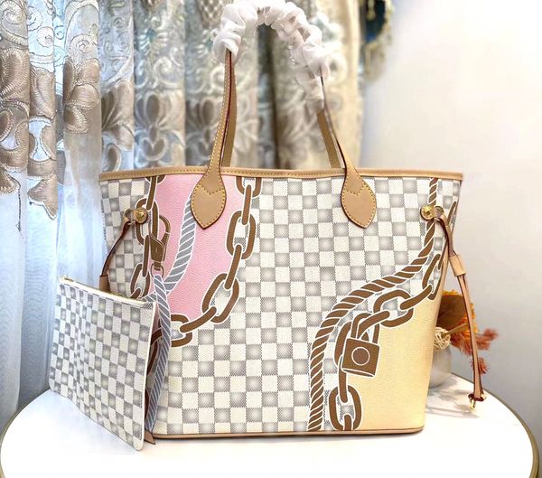 

10a designer bag tote bag leather handbags l designer women luxury classic flower checked shoulder outdoor shopping bags 2pcs set