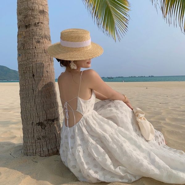 

women's swimwear backless seaside tourism po holiday beach dress condole super fairy female summer clothes 230509, White;black
