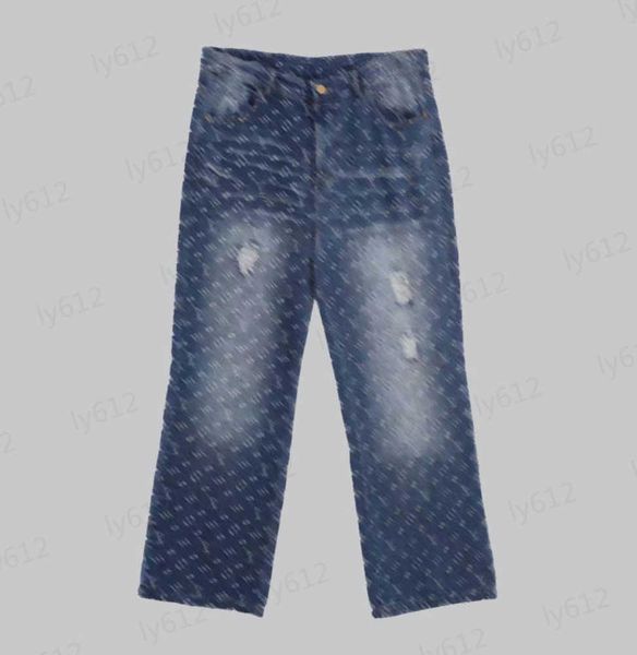 

mens designer jeans summer spring leisure loose fitting luxury embroidery brand logo pattern printed jacquard woven denim pants male clothes, Blue