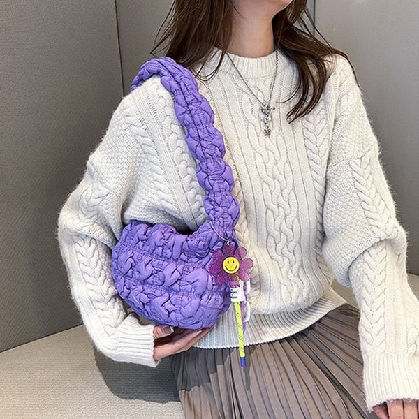 

carlyn down cloud bag with key chain soft fold drawstring shoulder straps luxury chest bags large dumpling half moon handbags designer women