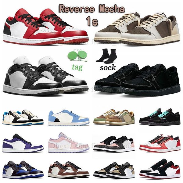 

authentic 1s low basketball shoes jumpman 1 reverse mocha black phantom chicago panda leather men women sneaker outdoor trainers black toe t