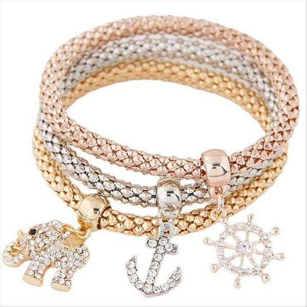 

10 models fashion chain ornament elephant pendant three color corn multi layer bracelet, Black