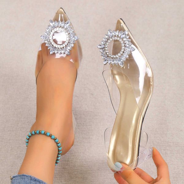 

sandals summer transparent high heels women slip-on pointed toe pumps shoes fashion comfort silver party 230417, Black