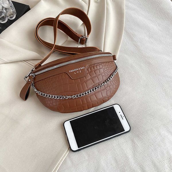

shoulder bags women pu phone pouch alligator leather messenger bag chains crossbody handbag small zipper solid saddle purse for travel 23042