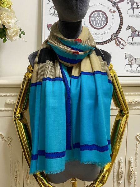 

women's long scarf scarves shawl 20% silk 80% wool material thin and soft print pattern size 190cm -100cm, Blue;gray