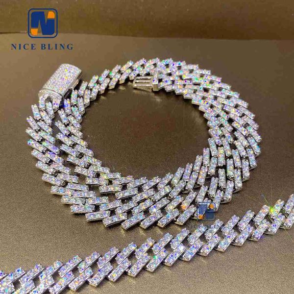 

13mm full diamonds 100% 925 sterling silver cuban link pass diamond tester necklace vvs moissanite jewelry