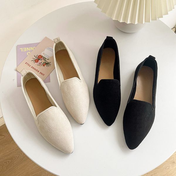 

dress shoes fashion slip on loafers breathable stretch ballet shallow flats women soft bottom pointed toe boat shoes plus size 43 230509, Black