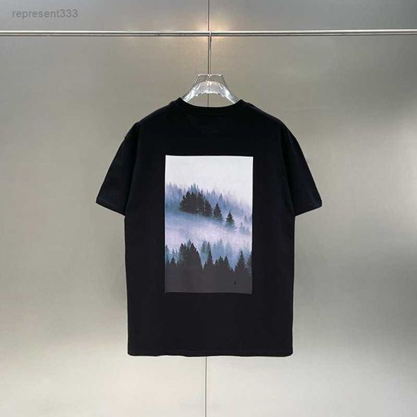

essentail designer t shirt,double thread flower forest cloud sea print ink painting high street loose t-shirt short sleeve vc2f, White;black