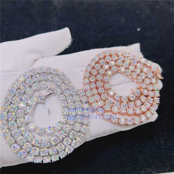 

hip hop iced out 925 sterling silver chain d color vvs lab grown gra moissanite 1ct 6.5mm diamond tennis chain necklace