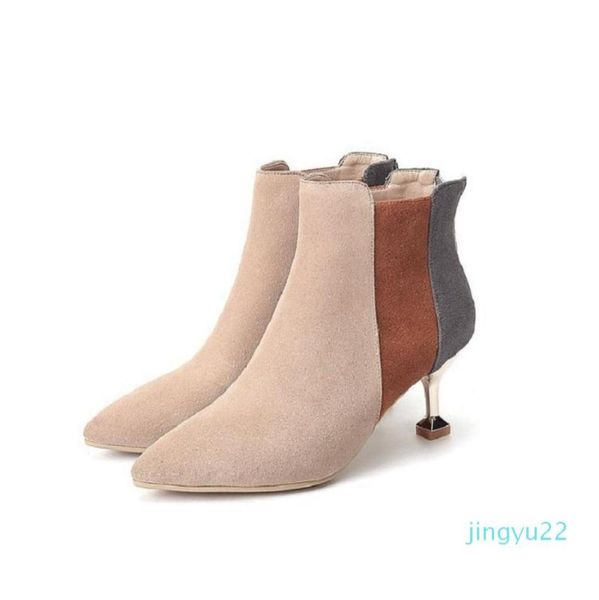 

boots 2021 spring and autumn women039s lowheeled highheeled stiletto pointed back zipper stitching suede color single8040070, Black