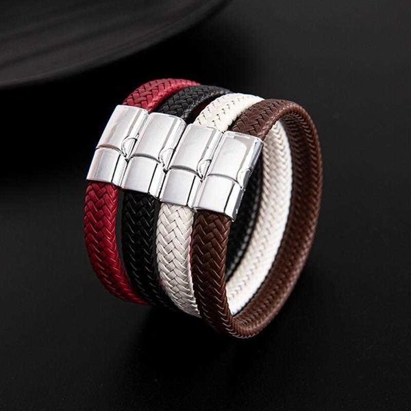 

personalized fashion multi strand woven leather string bracelet stainless steel alloy color bangle, Golden;silver