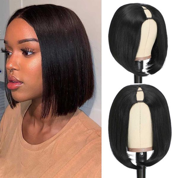 

hair wigs brazilian u part human for black women short straight bob remy easy to install full machine 230510
