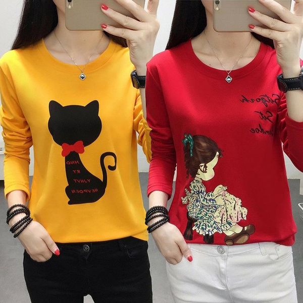 

t-shirt oversize women's new spring and autumn tshirt women's long sleeve cotton bottomed shirt versatile loose fat mm can wear, White
