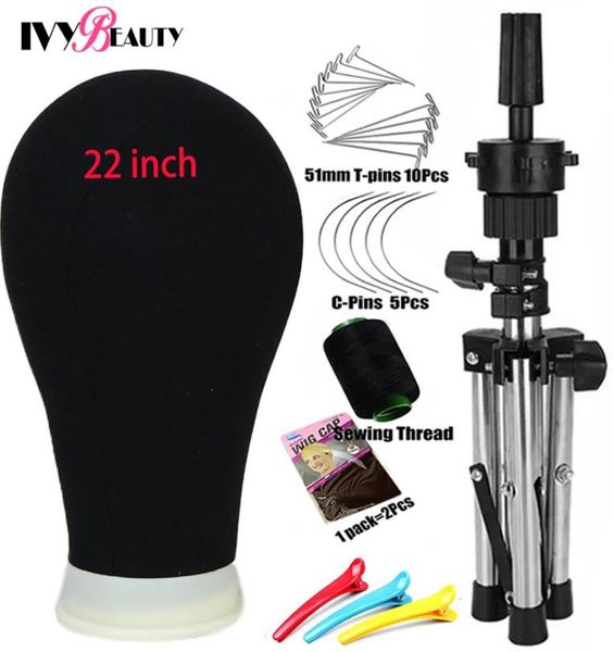 

wig stand 22quot head canvas block with adjustable tripod training mannequin for making display styling 2212076949387, White