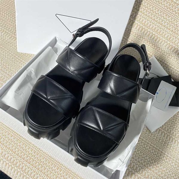 

triangle monolith paris women platform sandal luxurys famous designers rubble sole sandals slippers summer girls beach womens slipper slides, Black