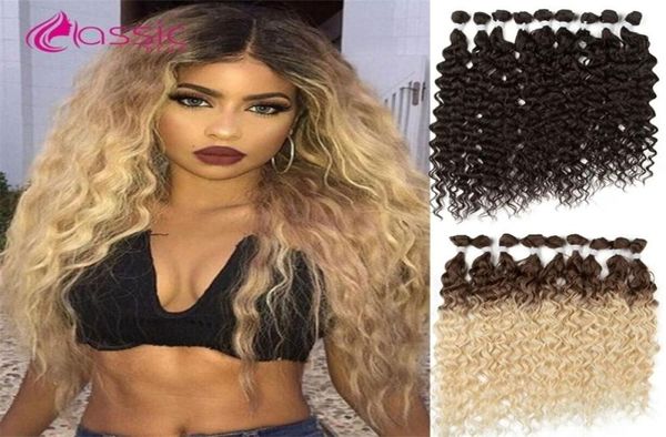 

hair pieces classic plus water wave bio bundles weave ombre blonde 2226inch 9 pcs heat resistant fibre synthetic curly extensions7760037, Black;brown