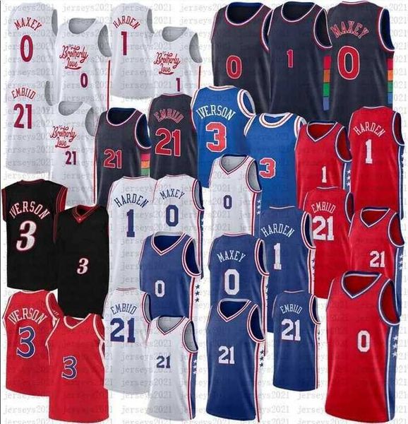 

james harden tyrese maxey joel embiid basketball jersey allen iverson sixer matisse thybulle 2023 city white edition retro, Black;red