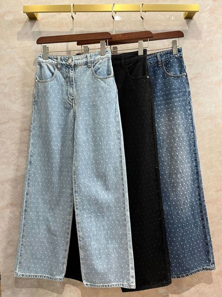 

women's jeans high end straight leg women jeans spring summer casual women's pants full sky star dot printed pants 230510, Blue