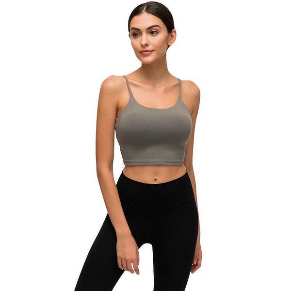

l238 women thin straps yoga tank breathable training vest fitness bras underwear with removable chest pad lady half sling slim fit sports b, White