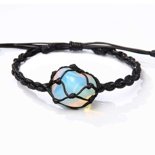 

fashion bracelet crystal stone mesh bag woven necklace turquoise wax rope hand niche for women, Golden;silver